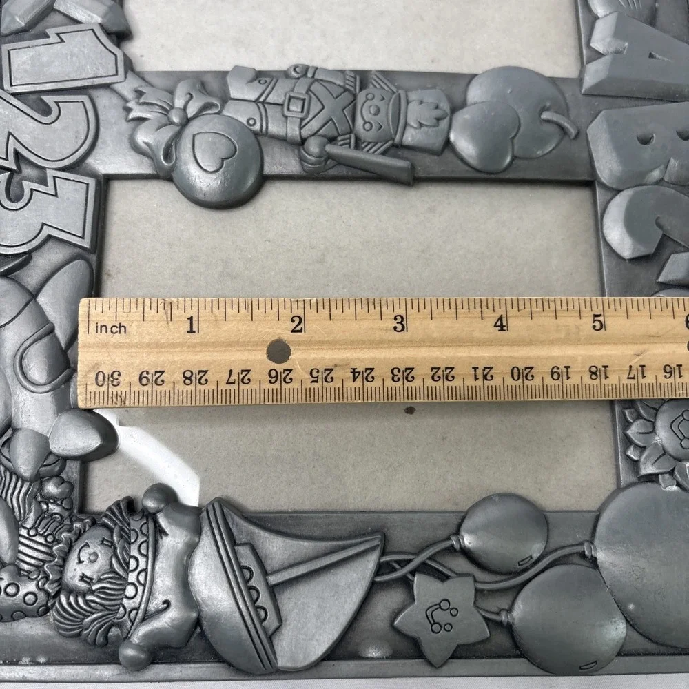 Pewter Metal Tabletop‎ Picture Frame Child Theme ABC 123 Nursery Silver 2 Slots